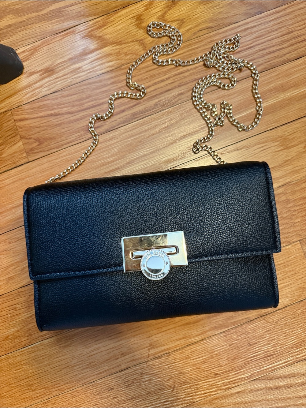 Ted Baker Black Leather Crossbody with Gold Chain